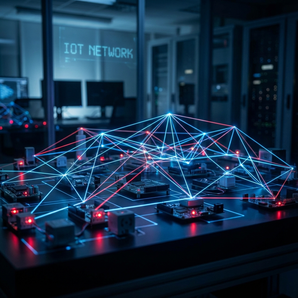 IoT 軟硬體整合示意圖：智慧連結與控制